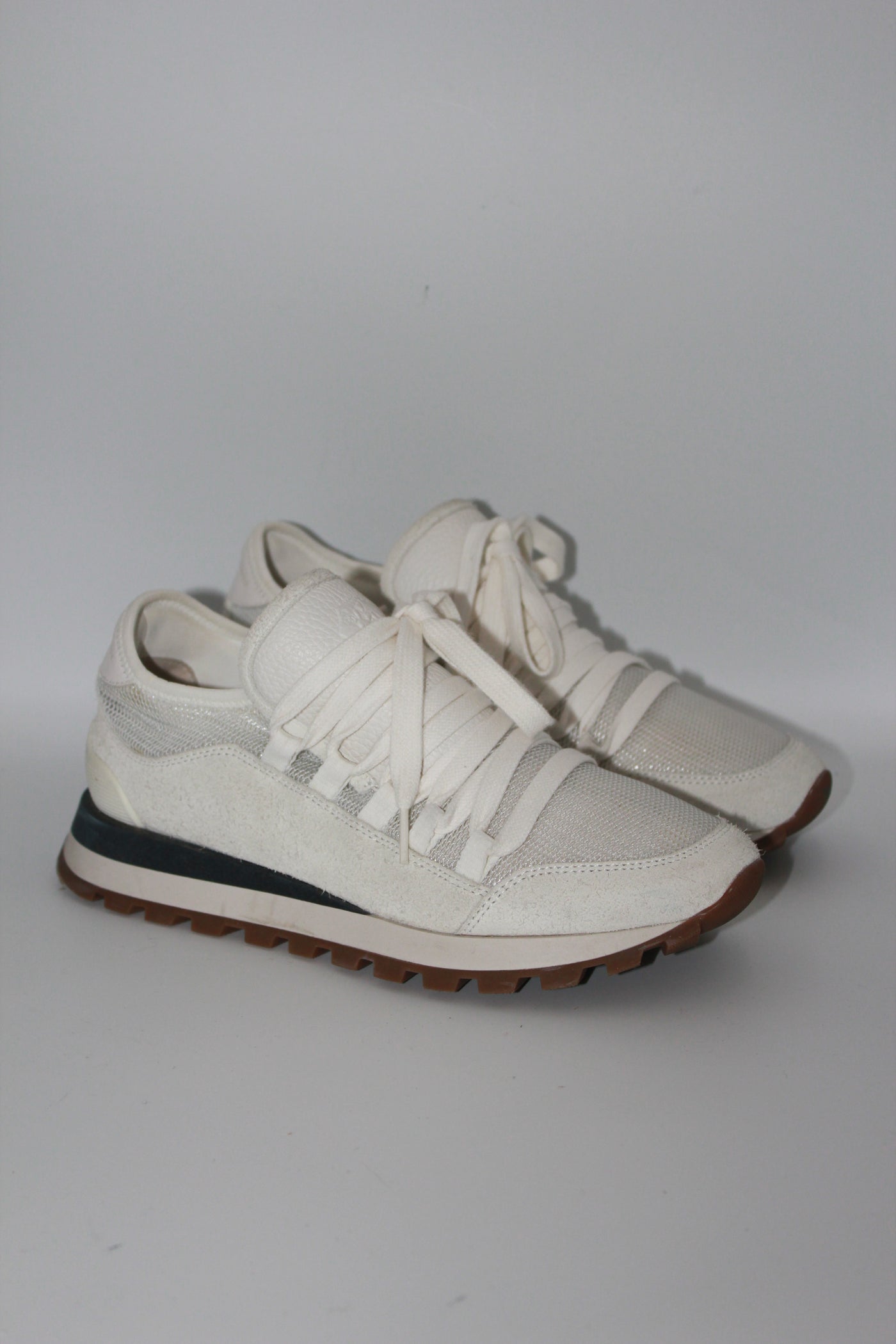 BRUNELLO CUCCINELLI white lace up trainers size 38