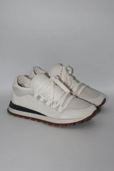 BRUNELLO CUCCINELLI white lace up trainers size 38