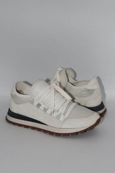 BRUNELLO CUCCINELLI white lace up trainers size 38