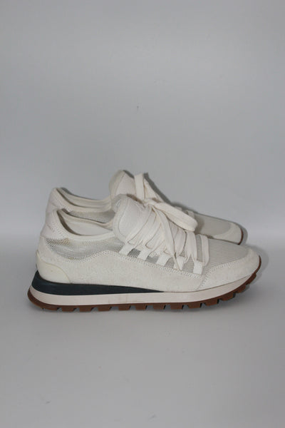 BRUNELLO CUCCINELLI white lace up trainers size 38