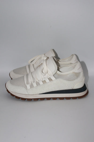 BRUNELLO CUCCINELLI white lace up trainers size 38