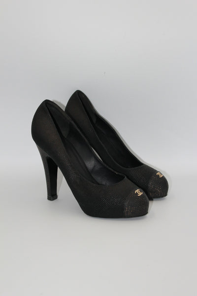 CHANEL black shimmering heels size 37.5