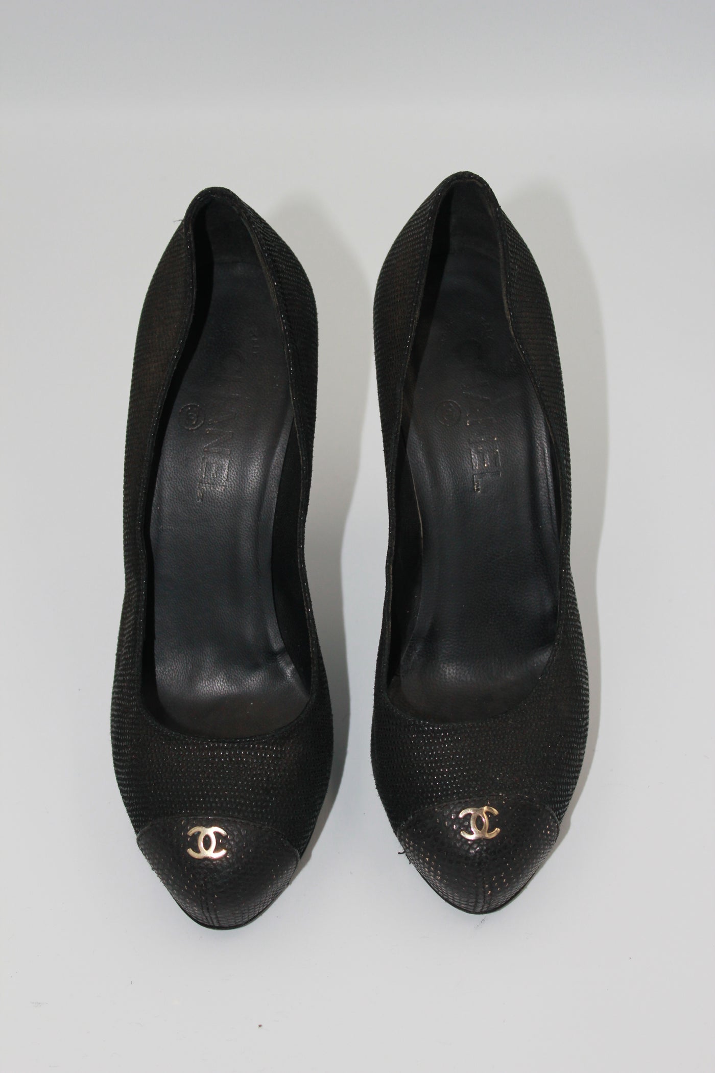 CHANEL black shimmering heels size 37.5