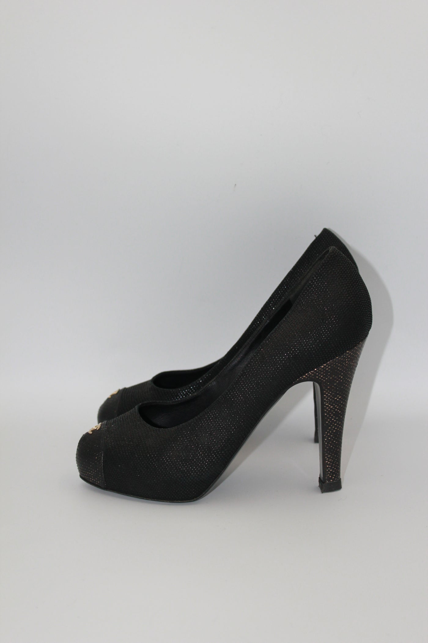 CHANEL black shimmering heels size 37.5