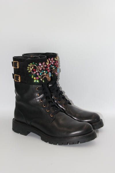 RENE CAOVILLA leather crystals embellished ankle boots with box size 38.5