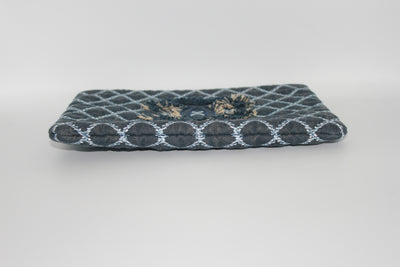 CHANEL blue denim zipper pouch with padded nylon interior