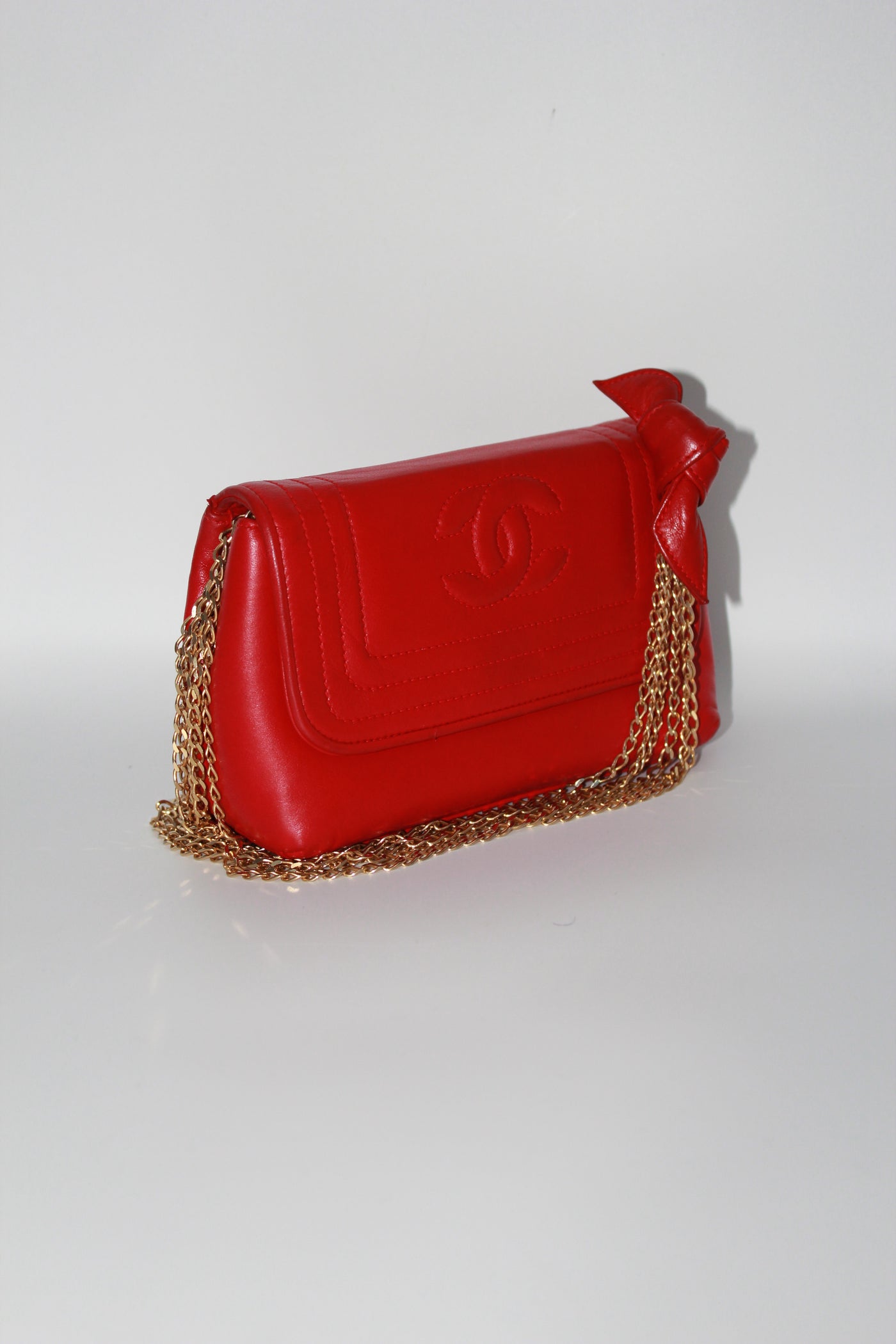 CHANEL red leather mini flap shoulder bag vintage 1986-1988