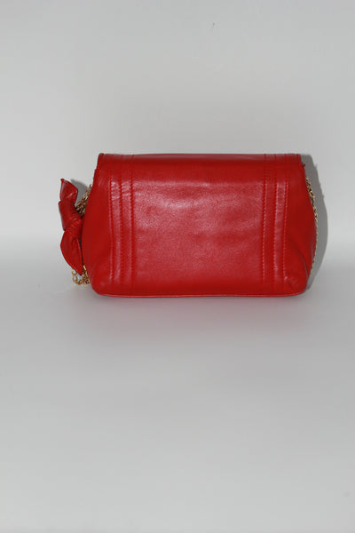 CHANEL red leather mini flap shoulder bag vintage 1986-1988