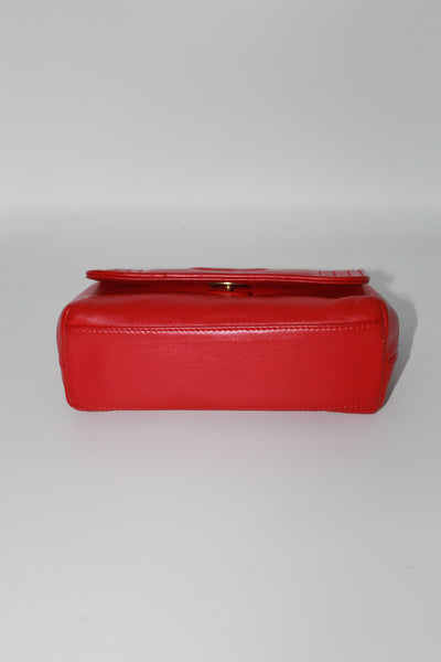 CHANEL red leather mini flap shoulder bag vintage 1986-1988