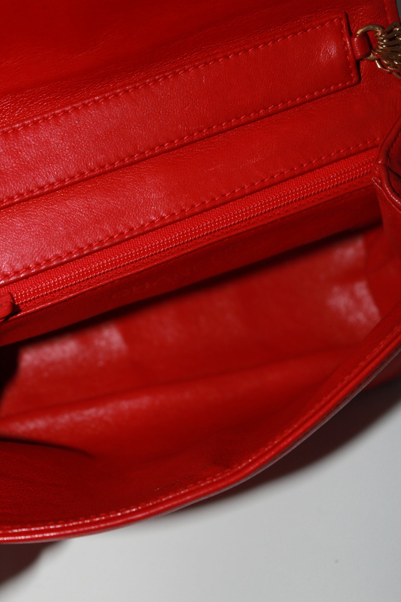 CHANEL red leather mini flap shoulder bag vintage 1986-1988