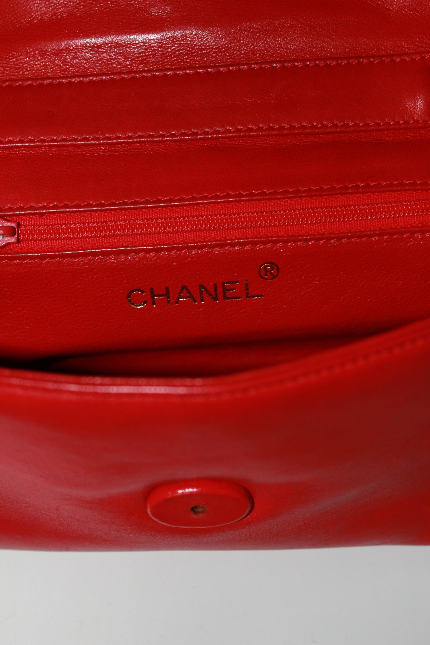 CHANEL red leather mini flap shoulder bag vintage 1986-1988