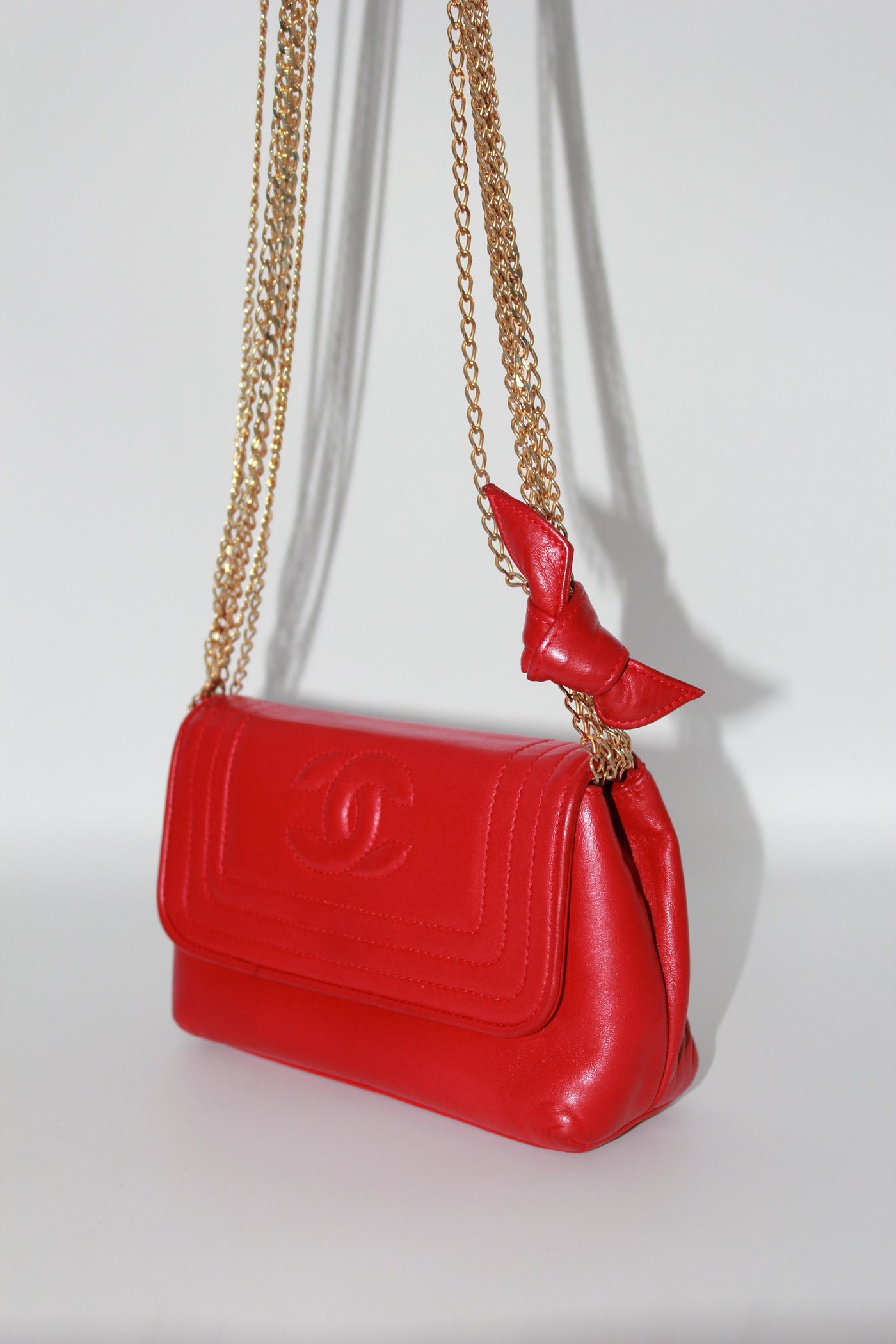 CHANEL red leather mini flap shoulder bag vintage 1986-1988