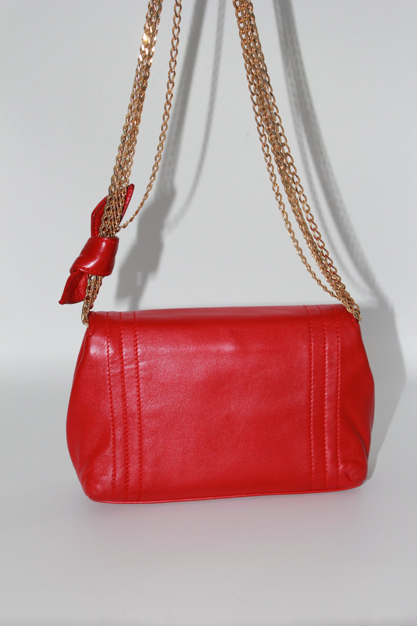 CHANEL red leather mini flap shoulder bag vintage 1986-1988