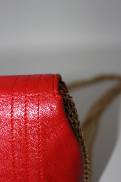 CHANEL red leather mini flap shoulder bag vintage 1986-1988