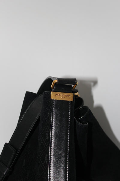 SAINT LAURENT suede monogram bucket bag