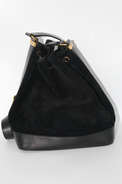 SAINT LAURENT suede monogram bucket bag