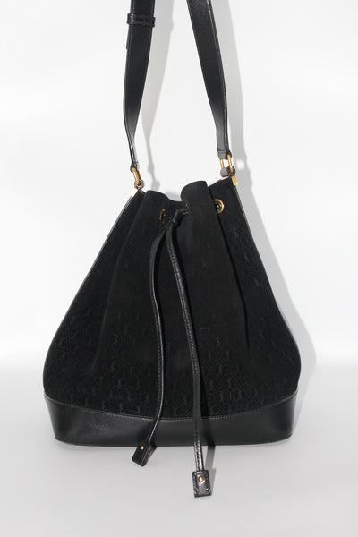 SAINT LAURENT suede monogram bucket bag