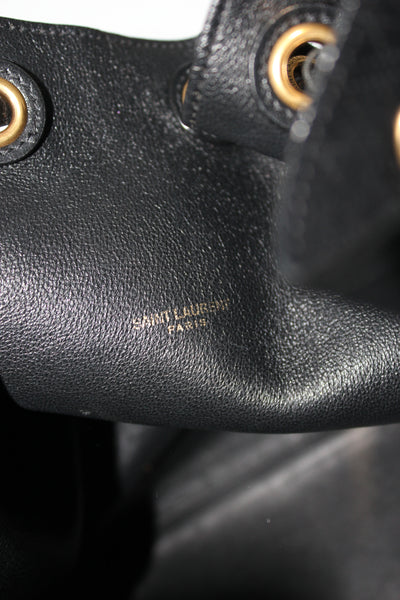 SAINT LAURENT suede monogram bucket bag