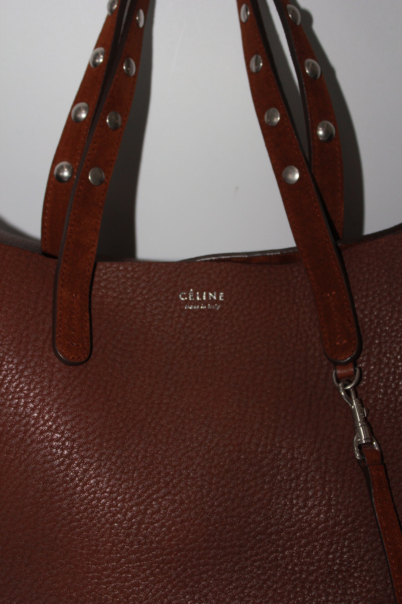 CELINE reversible suede leather tote handbag with pouch