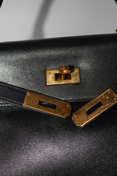 HERMES Kelly 28 vintage 1996 black swift leather with gold hardware