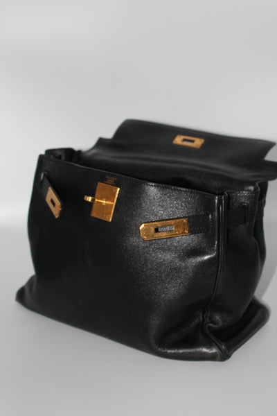 HERMES Kelly 28 vintage 1996 black swift leather with gold hardware