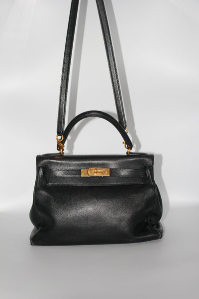 HERMES Kelly 28 vintage 1996 black swift leather with gold hardware