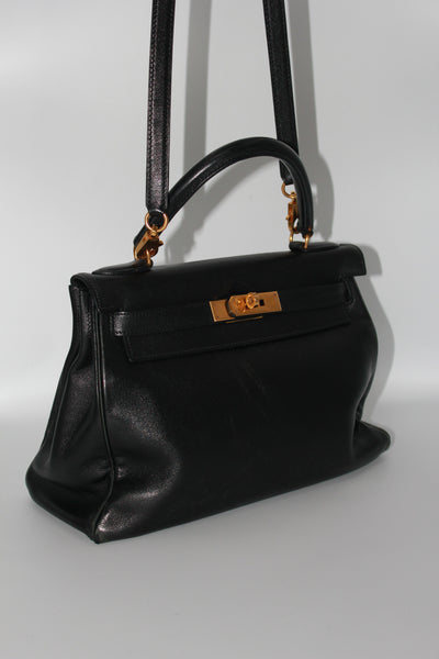 HERMES Kelly 28 vintage 1996 black swift leather with gold hardware