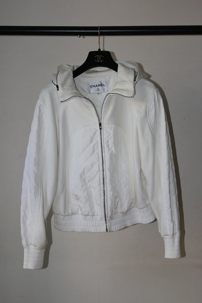 CHANEL white zipper hoodie jacket size 34 oversized