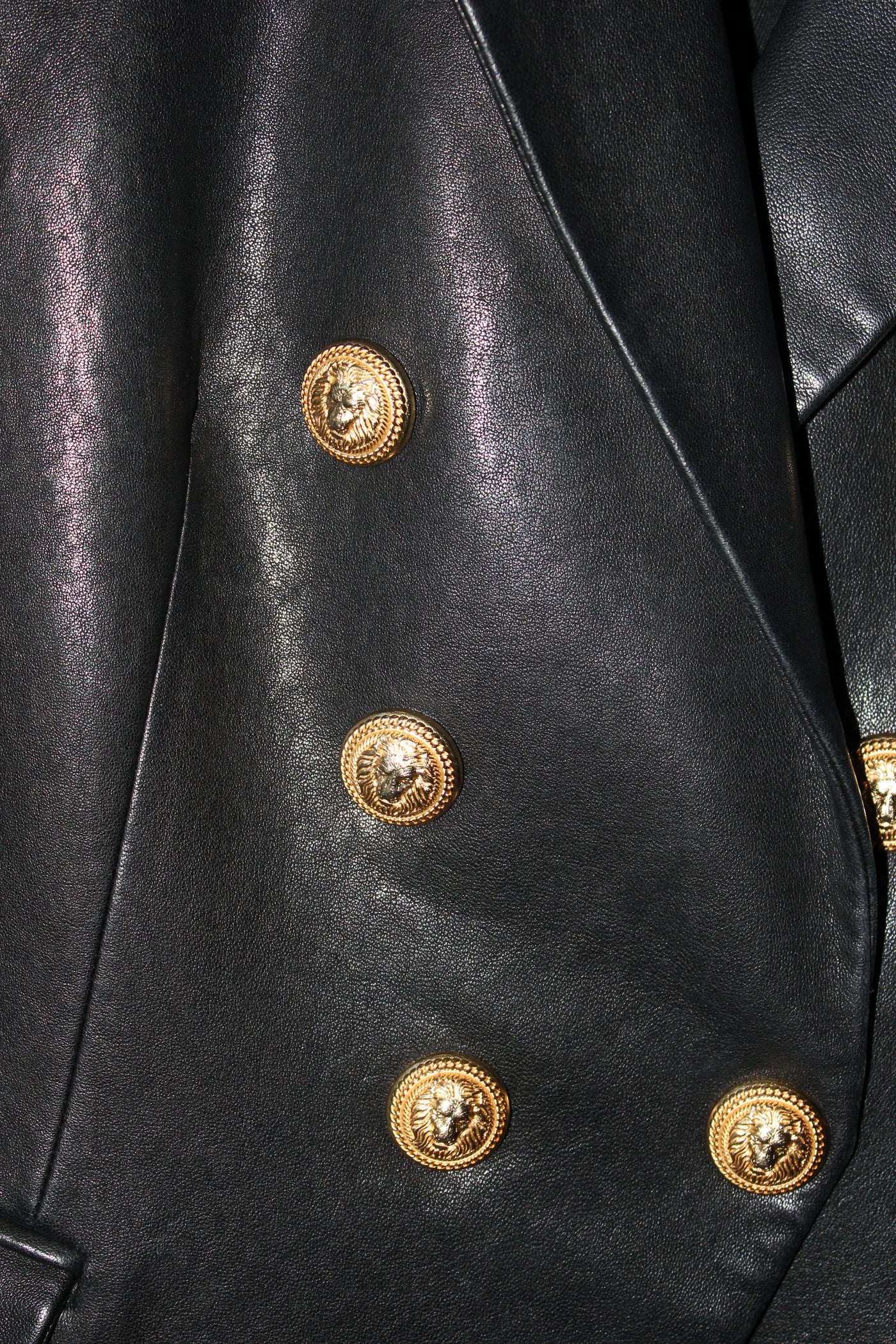 BALMAIN Black Leather Double-breasted Gold buttons blazer size 36 RRP: £3195