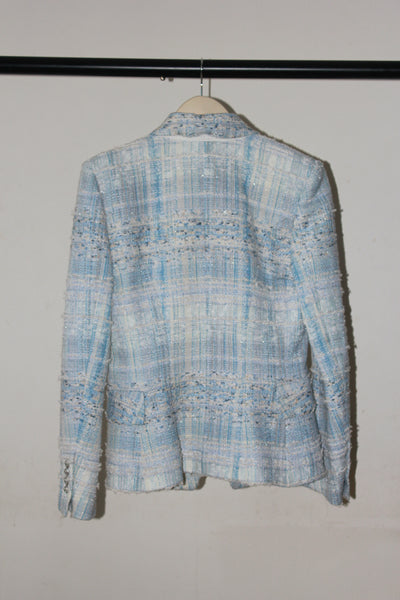 BALMAIN baby blue white tweed embellished blazer size 38 RRP: £2500