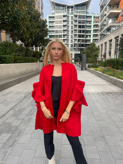 VALENTINO Red Wool ruffles Cape Size 38 RRP: £2300