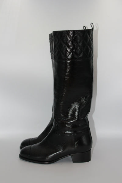 CHANEL black leather CC boots