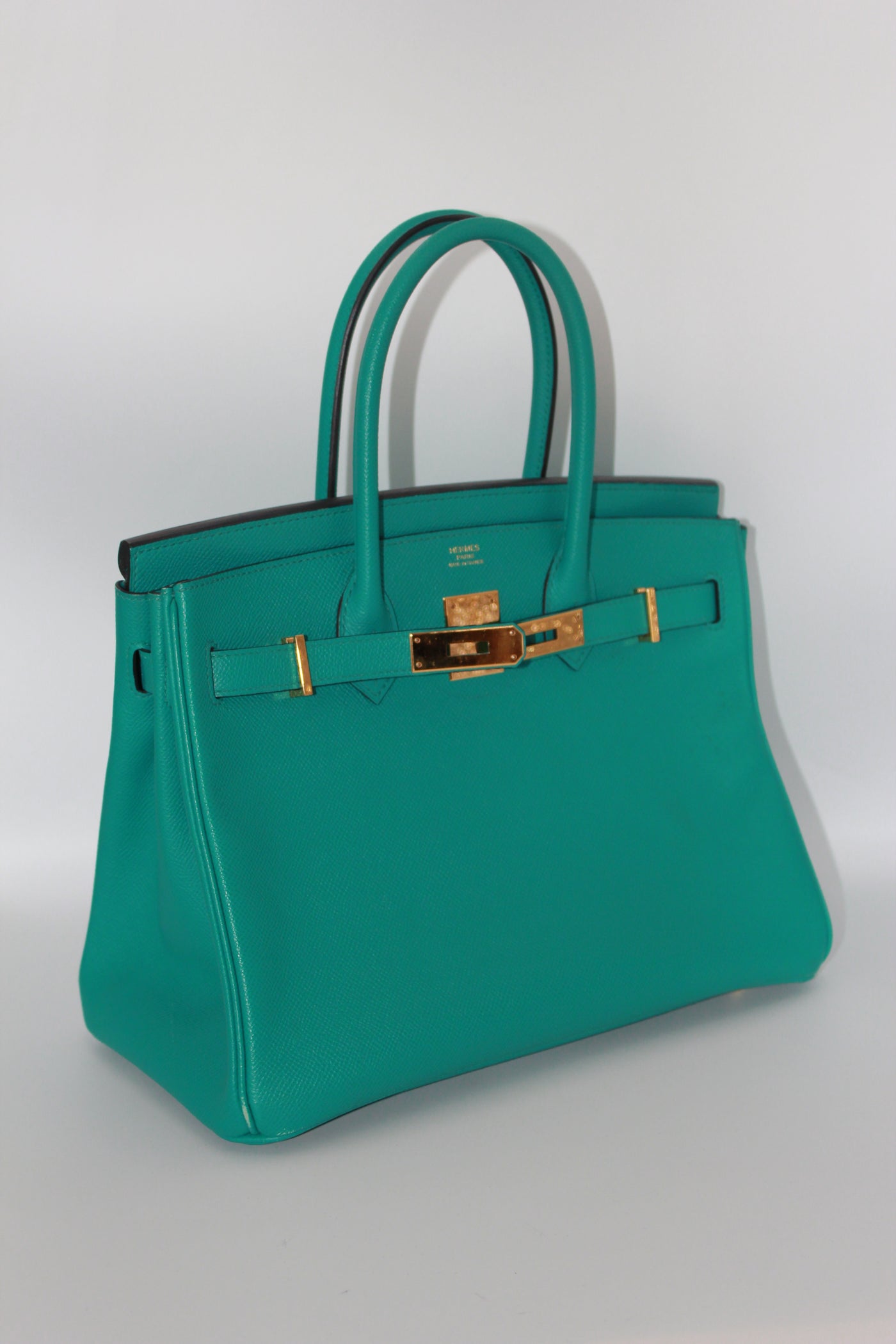 HERMES birkin 30cm handbag in blue paon epsom leather with gold hardware and twilly