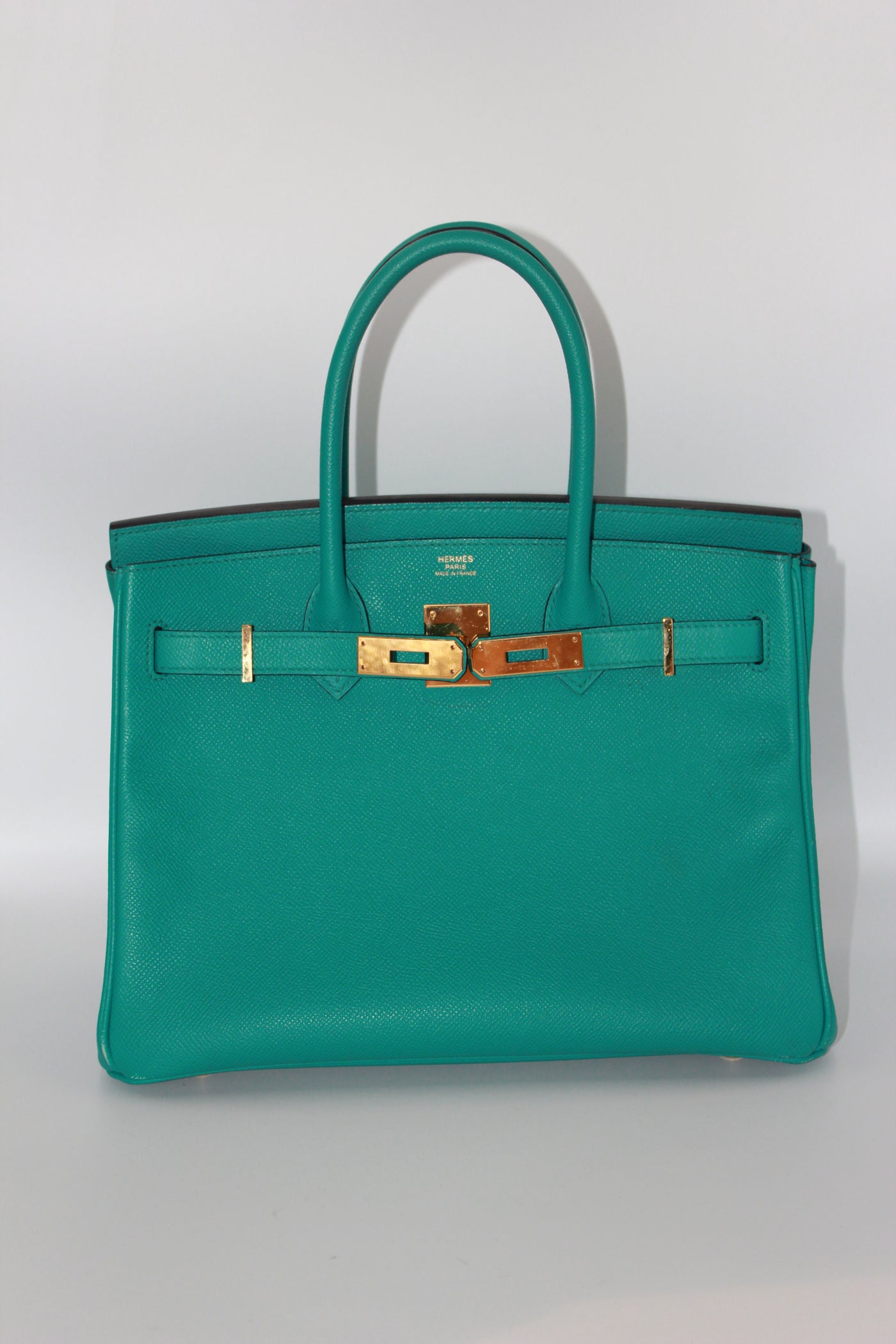 HERMES birkin 30cm handbag in blue paon epsom leather with gold hardware and twilly