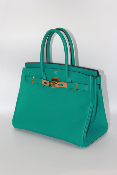 HERMES birkin 30cm handbag in blue paon epsom leather with gold hardware and twilly