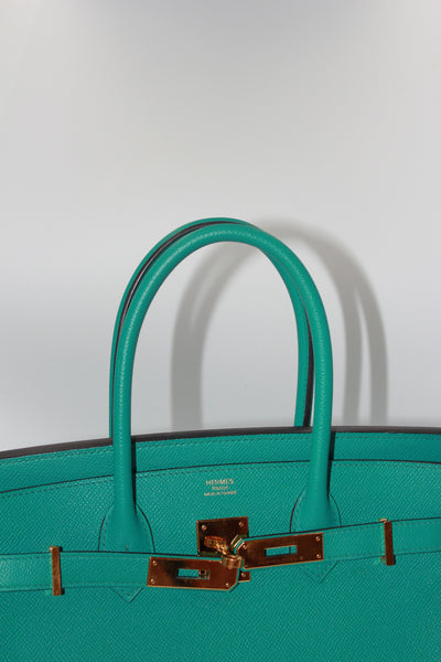 HERMES birkin 30cm handbag in blue paon epsom leather with gold hardware and twilly