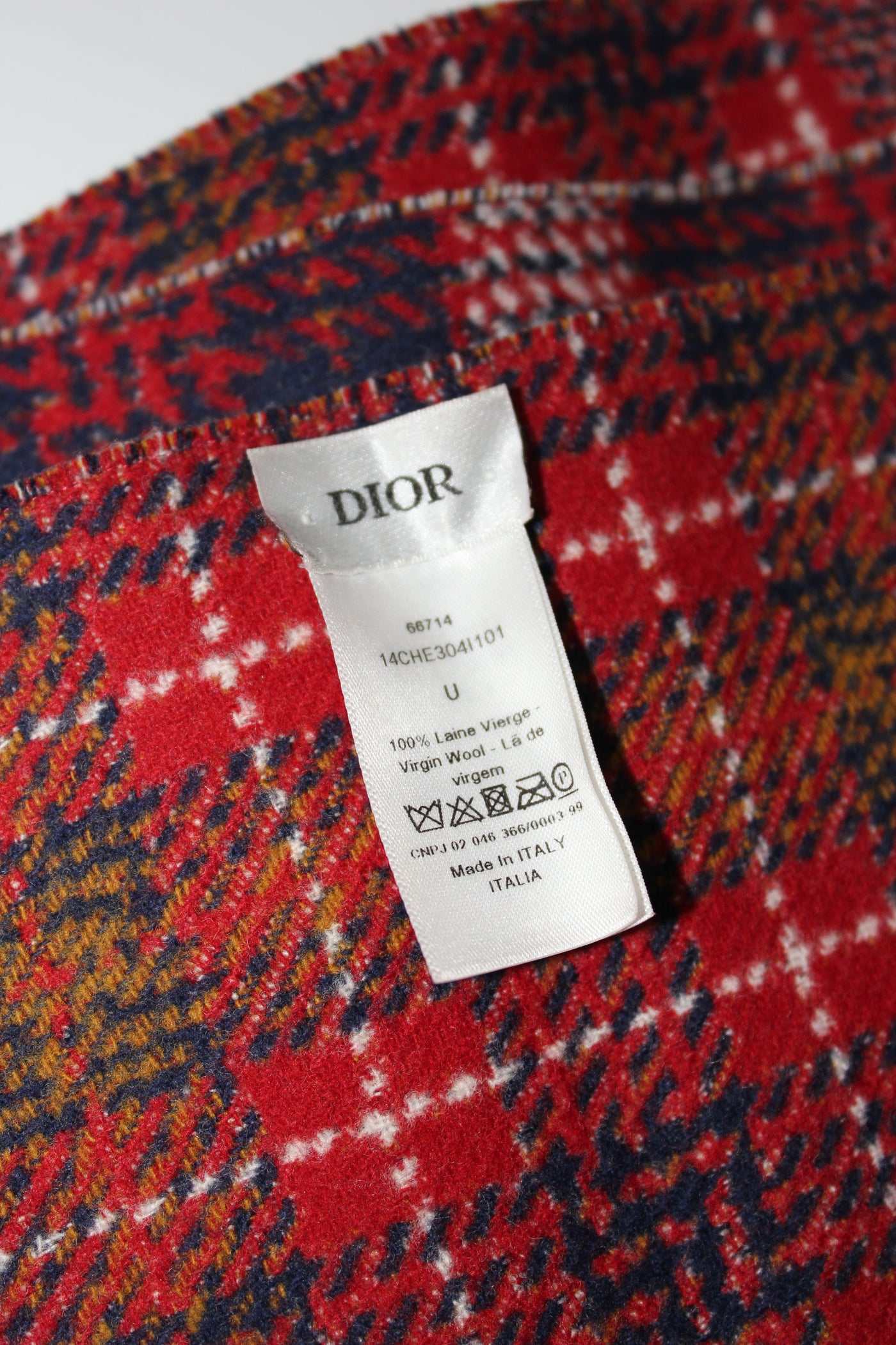 DIOR large wool checkered scarf with fringes