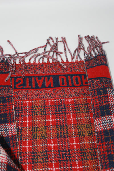 DIOR large wool checkered scarf with fringes