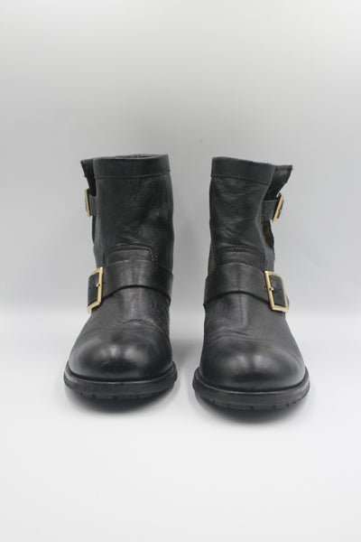 JIMMY CHOO black leather biker boots size 37.5