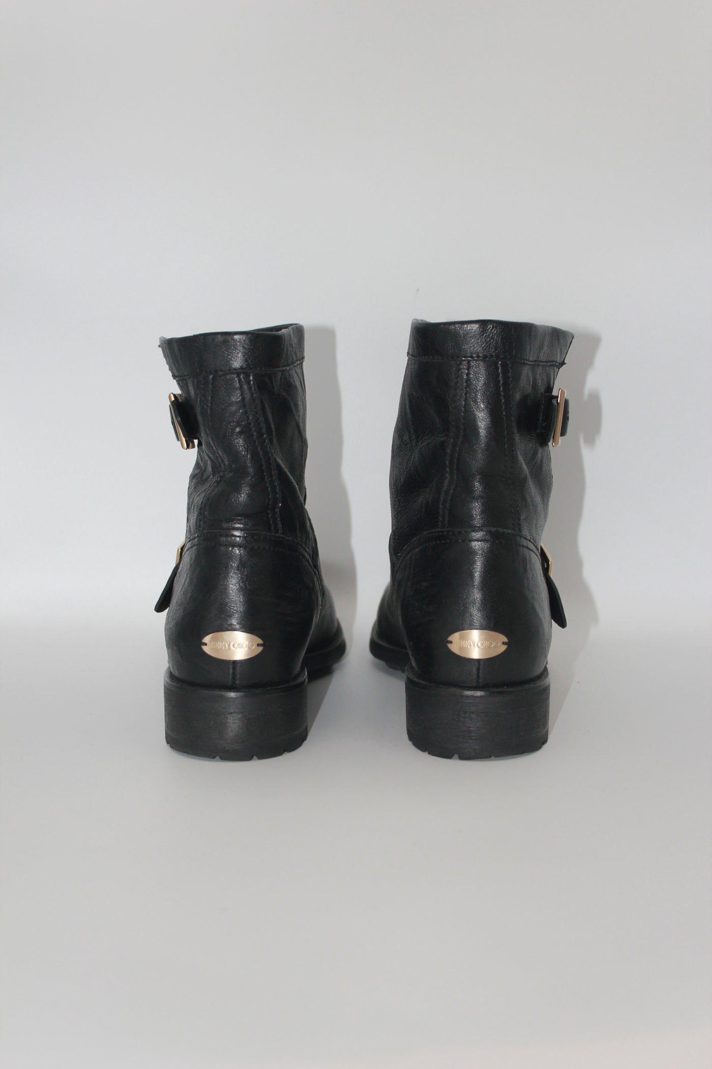 JIMMY CHOO black leather biker boots size 37.5