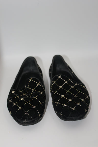 CHANEL velvet black and gold cc loafers size 39