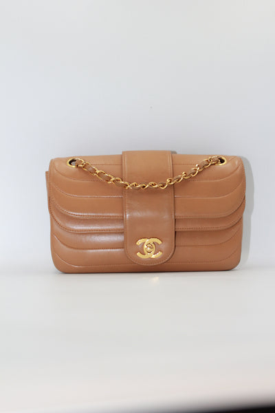 CHANEL rare caramel double flap wave leather handbag