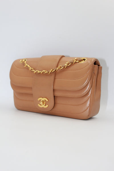 CHANEL rare caramel double flap wave leather handbag