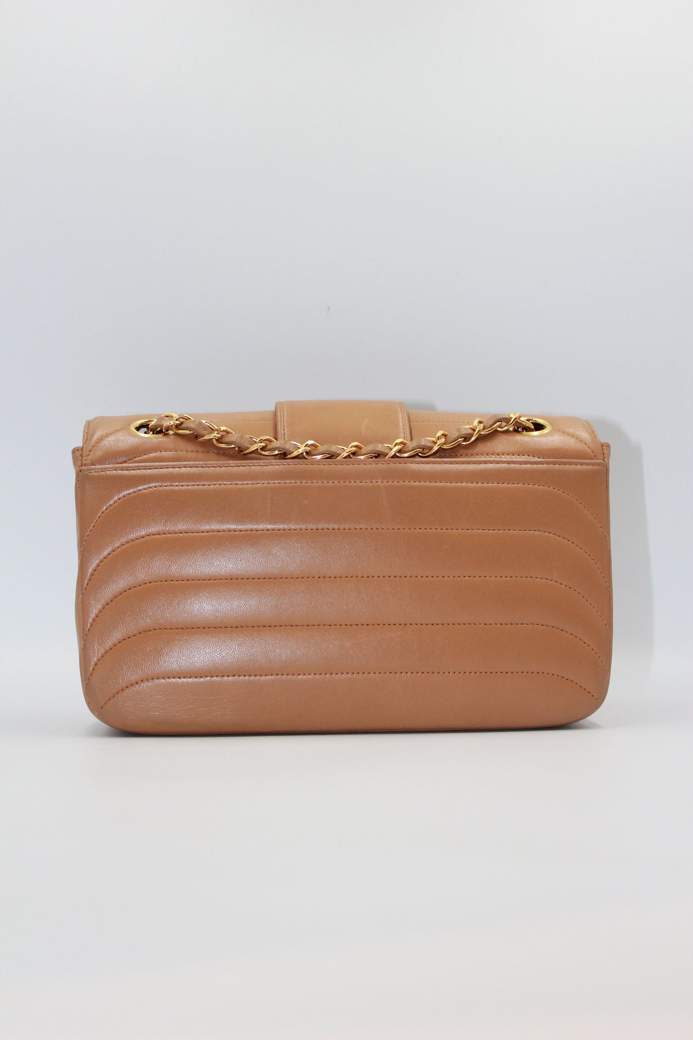 CHANEL rare caramel double flap wave leather handbag