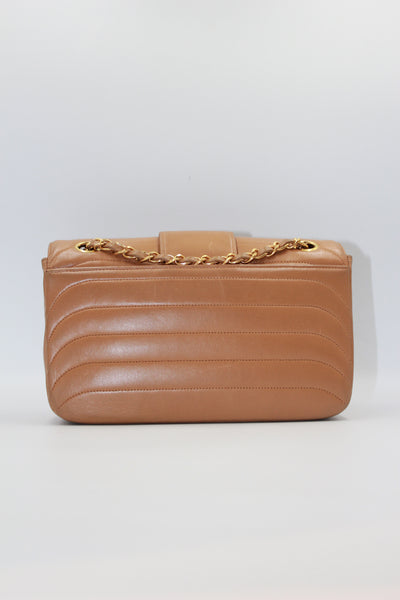 CHANEL rare caramel double flap wave leather handbag