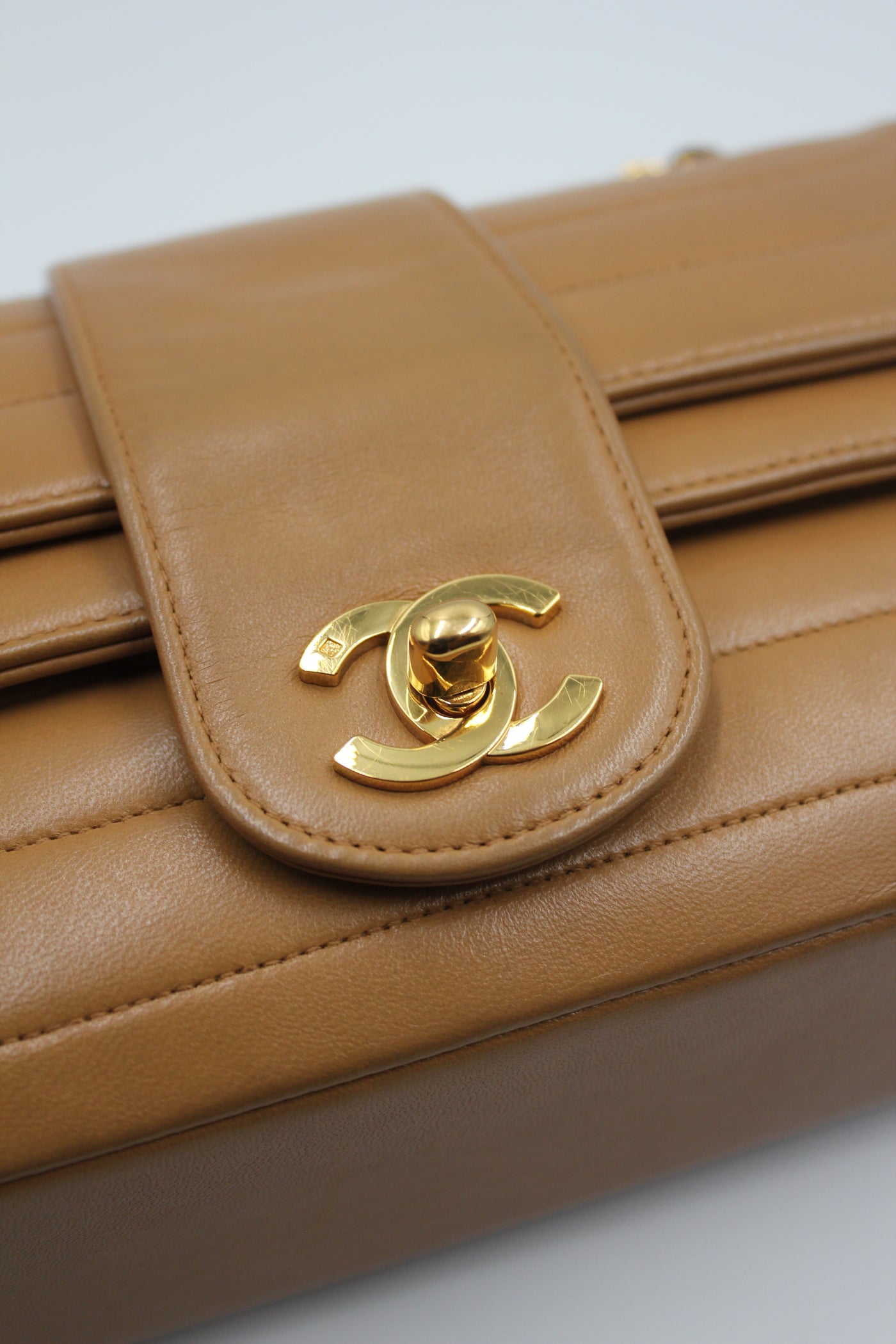 CHANEL rare caramel double flap wave leather handbag