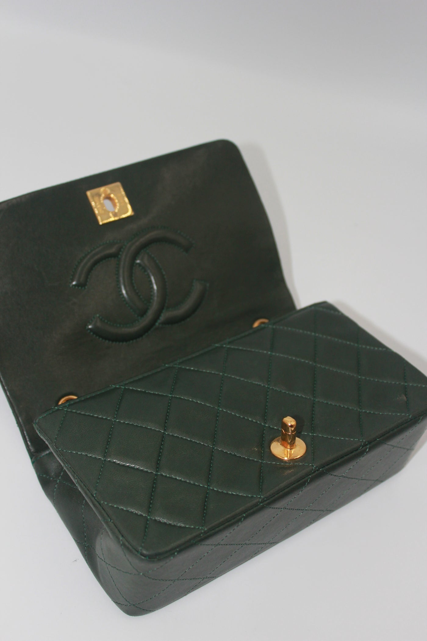 CHANEL rare mini full flap british green 24 ct gold hardware