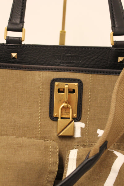 VALENTINO VLTN Military Khaki Canvas Maxi Top Handle