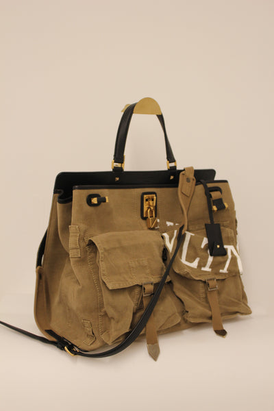 VALENTINO VLTN Military Khaki Canvas Maxi Top Handle