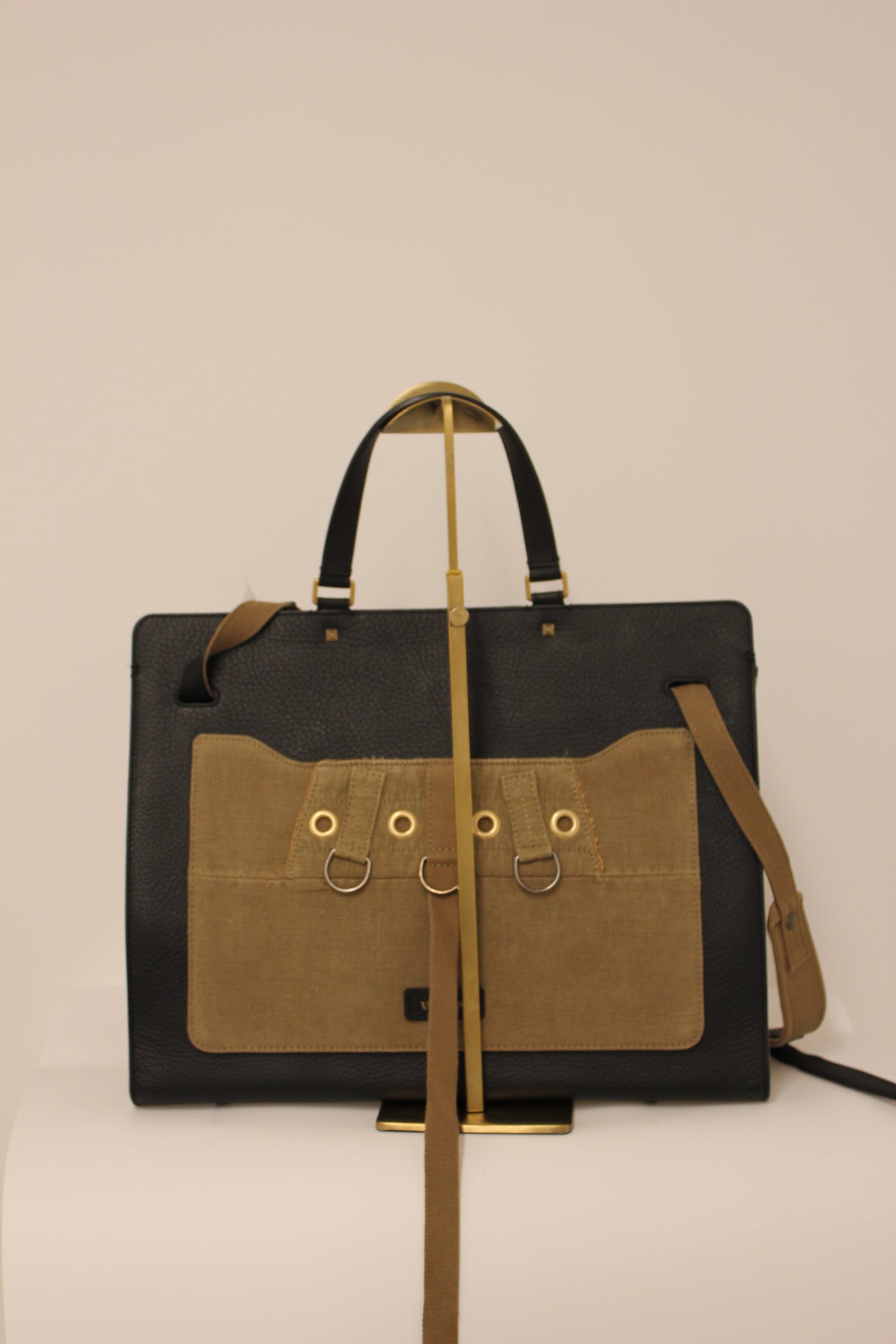 VALENTINO VLTN Military Khaki Canvas Maxi Top Handle
